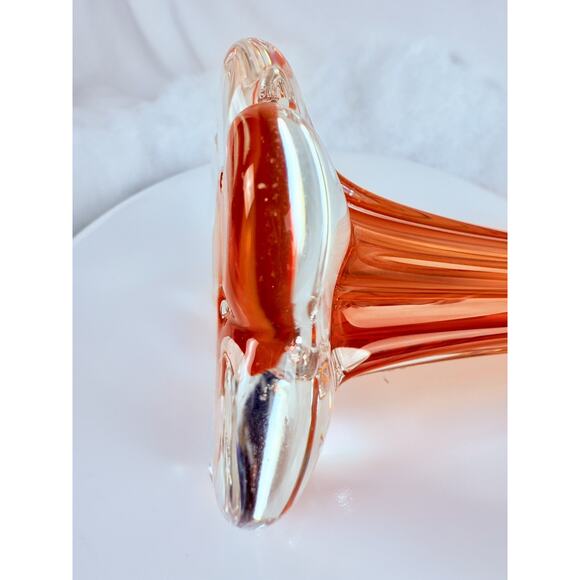 VTG Art Glass Bud Vase Elephant Foot Blood Orange 11.5" Murano Style Hot MCM - Picture 5 of 8